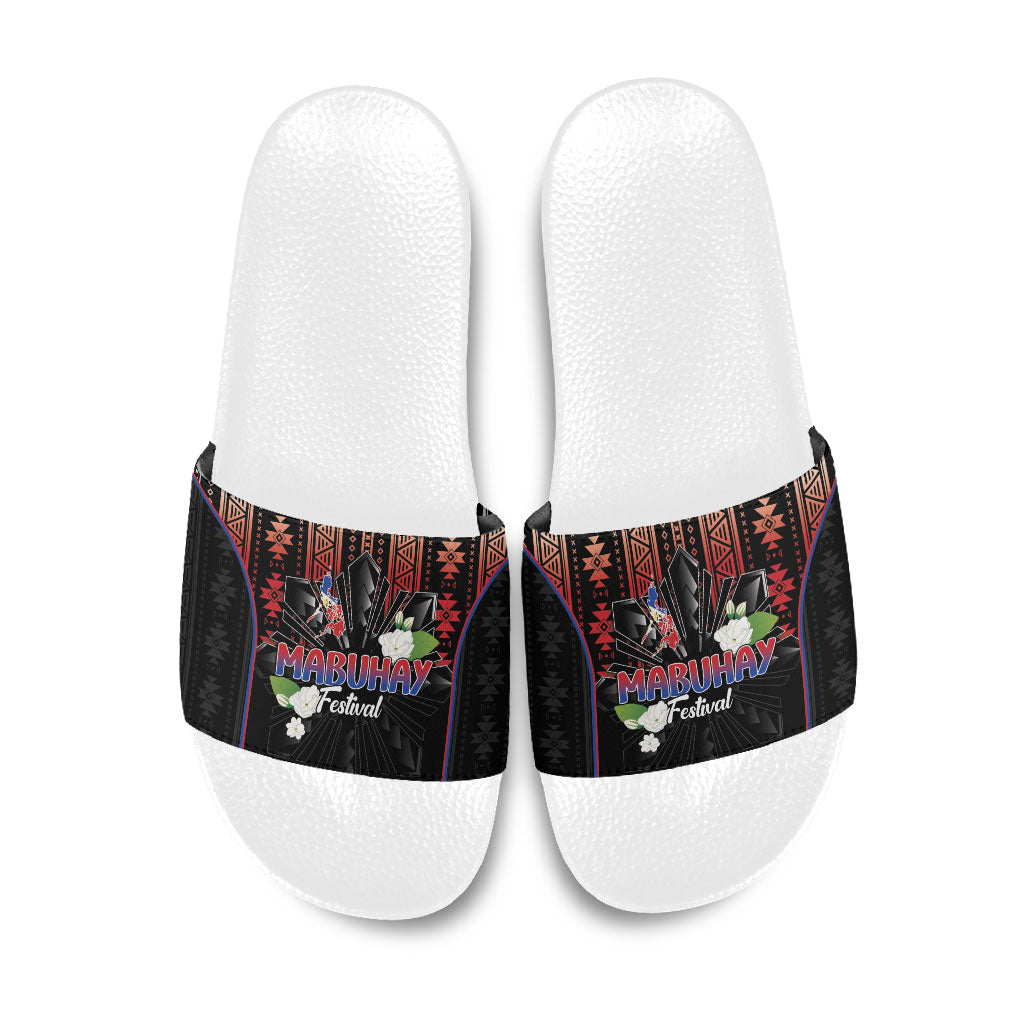 Mabuhay Philippines Festival Slide Sandals Filipino Map Sampaguita Igorot Pattern
