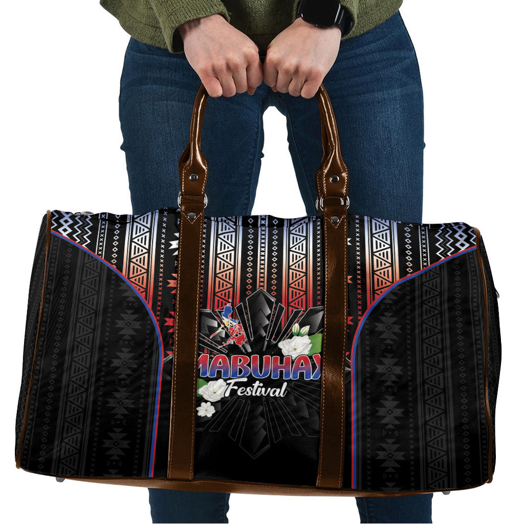 Mabuhay Philippines Festival Travel Bag Filipino Map Sampaguita Igorot Pattern LT14 Black - Polynesian Pride