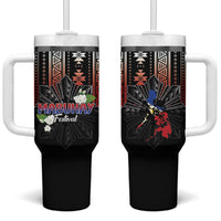 Mabuhay Philippines Festival Tumbler With Handle Filipino Map Sampaguita Igorot Pattern LT14 One Size: 40 oz Black - Polynesian Pride