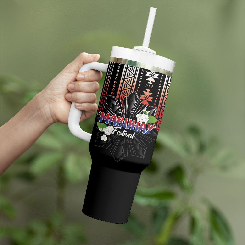 Mabuhay Philippines Festival Tumbler With Handle Filipino Map Sampaguita Igorot Pattern LT14 - Polynesian Pride