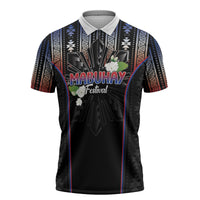 Mabuhay Philippines Festival Zipper Polo Shirt Filipino Map Sampaguita Igorot Pattern LT14 Black - Polynesian Pride
