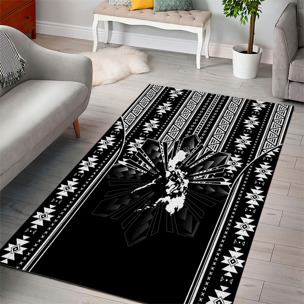 Mabuhay Philippines Festival Area Rug Filipino Map Black White Igorot Pattern