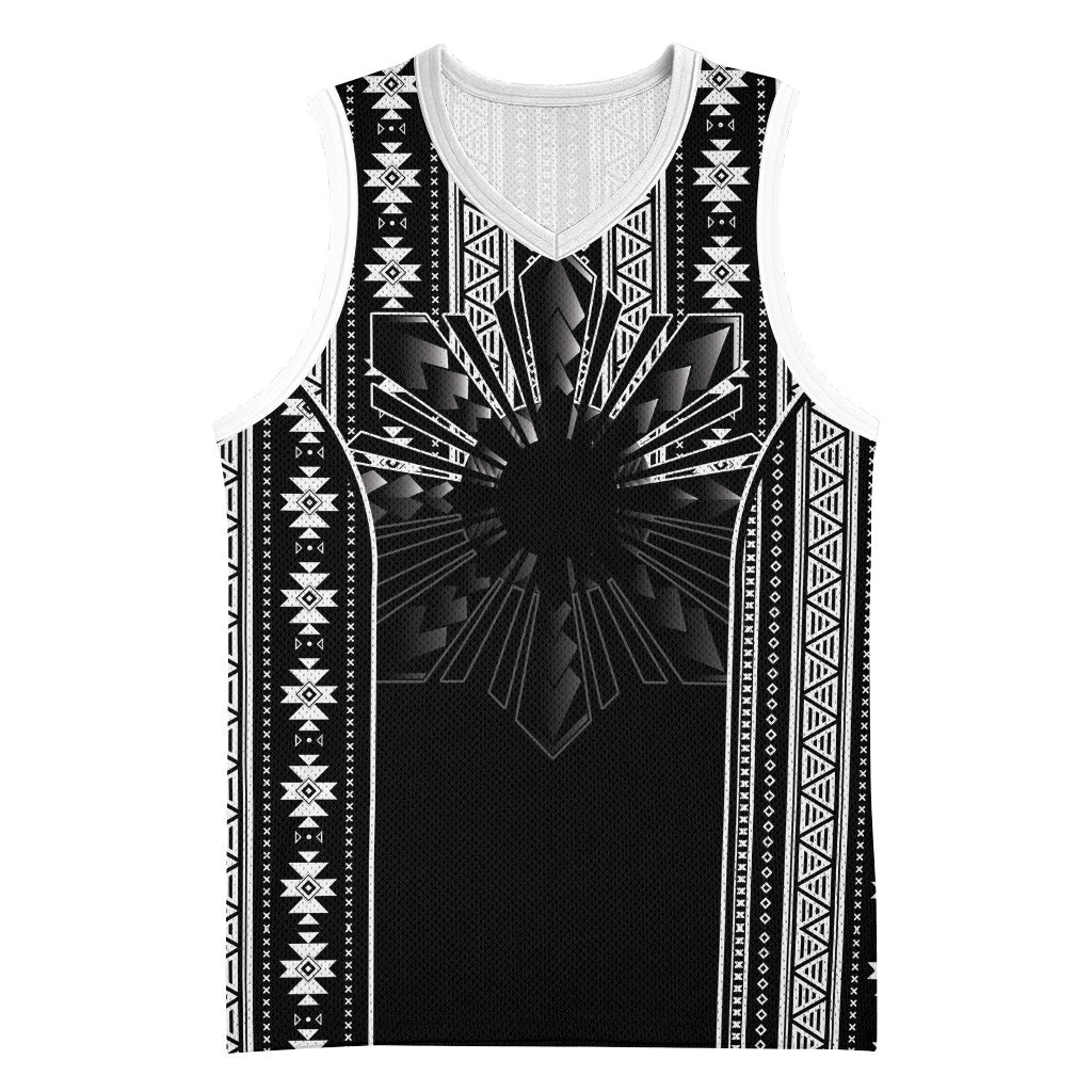 Mabuhay Philippines Festival Basketball Jersey Filipino Map Black White Igorot Pattern LT14 Unisex Black - Polynesian Pride