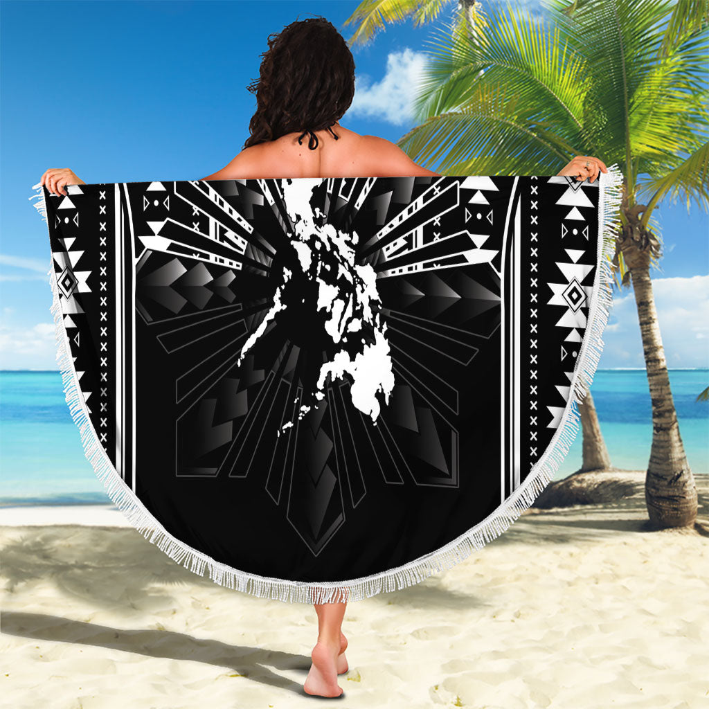 Mabuhay Philippines Festival Beach Blanket Filipino Map Black White Igorot Pattern
