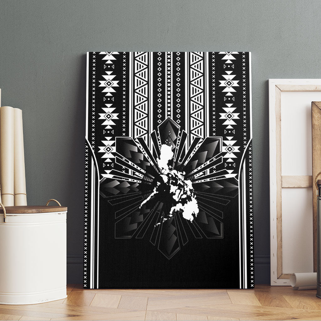 Mabuhay Philippines Festival Canvas Wall Art Filipino Map Black White Igorot Pattern