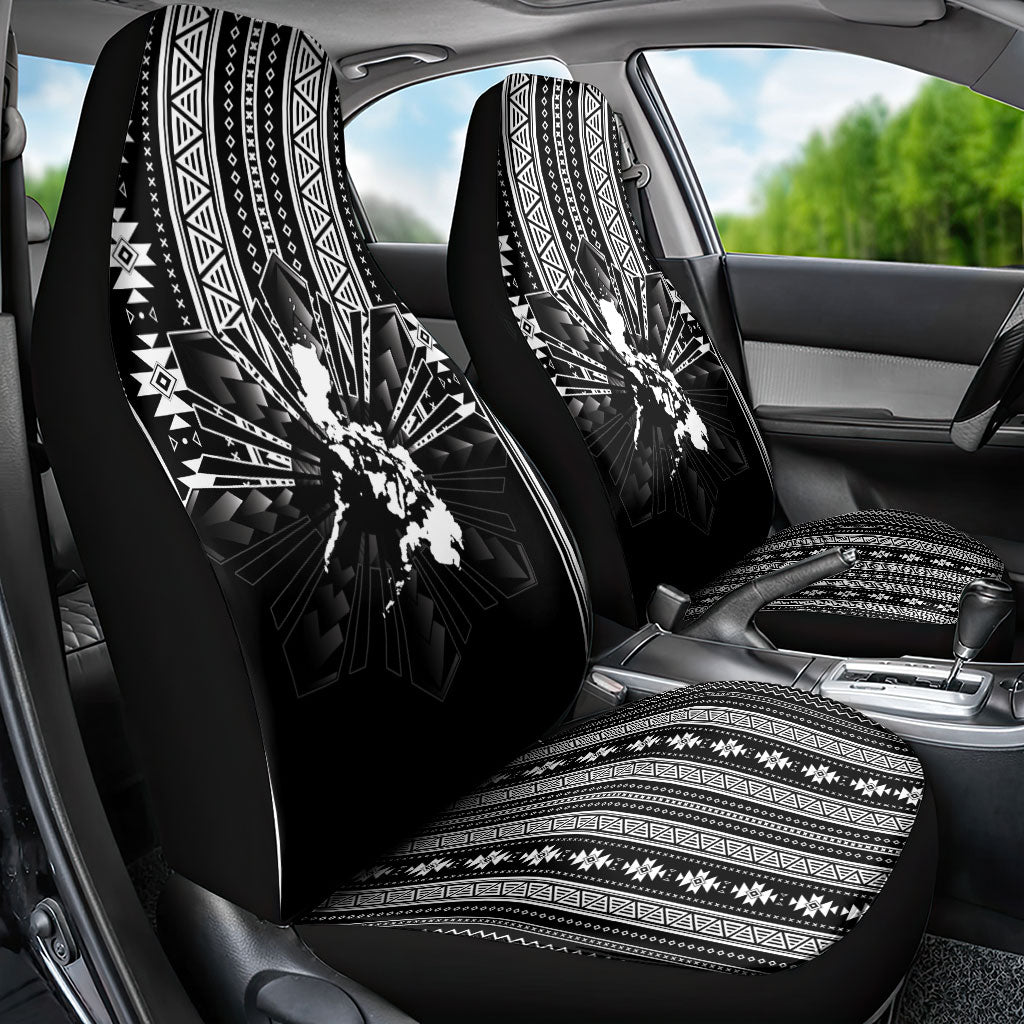 Mabuhay Philippines Festival Car Seat Cover Filipino Map Black White Igorot Pattern LT14 - Polynesian Pride