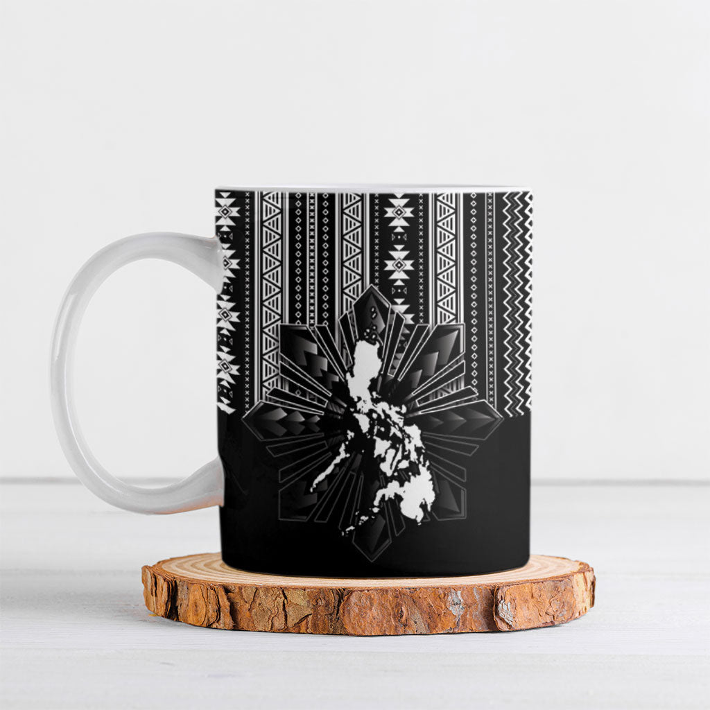 Mabuhay Philippines Festival Ceramic Mug Filipino Map Black White Igorot Pattern
