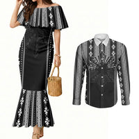 Mabuhay Philippines Festival Couples Matching Mermaid Dress and Long Sleeve Button Shirt Filipino Map Black White Igorot Pattern LT14 Black - Polynesian Pride