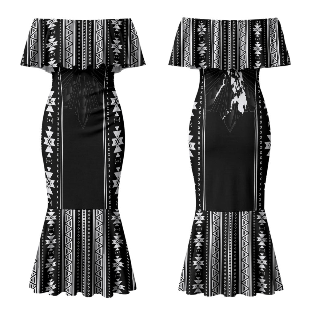 Mabuhay Philippines Festival Couples Matching Mermaid Dress and Long Sleeve Button Shirt Filipino Map Black White Igorot Pattern LT14 - Polynesian Pride