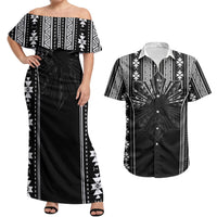 Mabuhay Philippines Festival Couples Matching Off Shoulder Maxi Dress and Hawaiian Shirt Filipino Map Black White Igorot Pattern LT14 Black - Polynesian Pride