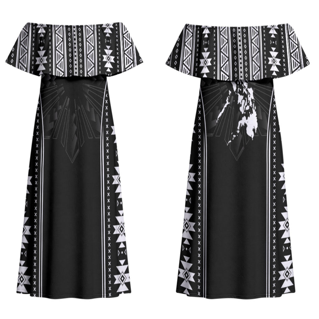 Mabuhay Philippines Festival Couples Matching Off Shoulder Maxi Dress and Hawaiian Shirt Filipino Map Black White Igorot Pattern LT14 - Polynesian Pride
