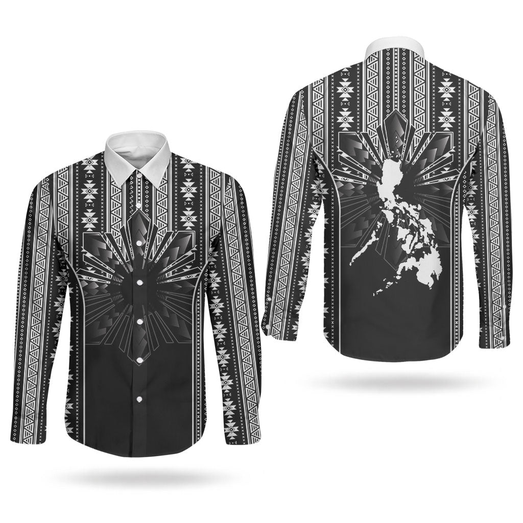 Mabuhay Philippines Festival Couples Matching Off Shoulder Short Dress and Long Sleeve Button Shirt Filipino Map Black White Igorot Pattern LT14 - Polynesian Pride