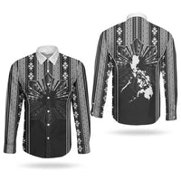 Mabuhay Philippines Festival Couples Matching Off Shoulder Short Dress and Long Sleeve Button Shirt Filipino Map Black White Igorot Pattern LT14 - Polynesian Pride