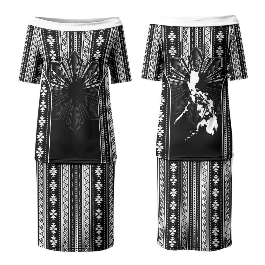 Mabuhay Philippines Festival Couples Matching Puletasi and Hawaiian Shirt Filipino Map Black White Igorot Pattern LT14 - Polynesian Pride
