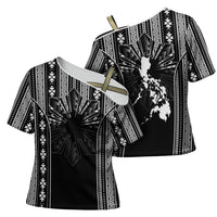 Mabuhay Philippines Festival Cross Shoulder Shirt Filipino Map Black White Igorot Pattern LT14 - Polynesian Pride
