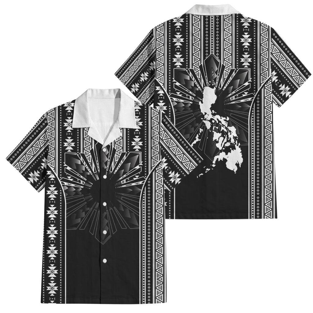 Mabuhay Philippines Festival Family Matching Off Shoulder Short Dress and Hawaiian Shirt Filipino Map Black White Igorot Pattern LT14 Dad's Shirt - Short Sleeve Black - Polynesian Pride
