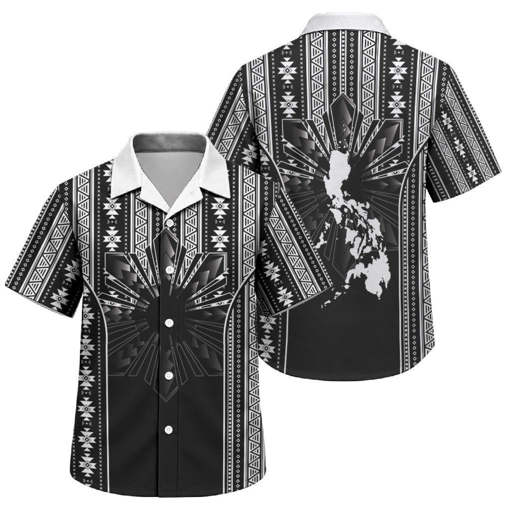 Mabuhay Philippines Festival Family Matching Off Shoulder Short Dress and Hawaiian Shirt Filipino Map Black White Igorot Pattern LT14 Son's Shirt Black - Polynesian Pride