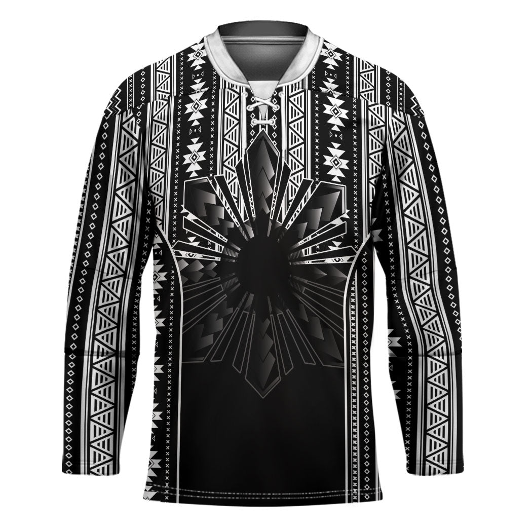 Mabuhay Philippines Festival Hockey Jersey Filipino Map Black White Igorot Pattern