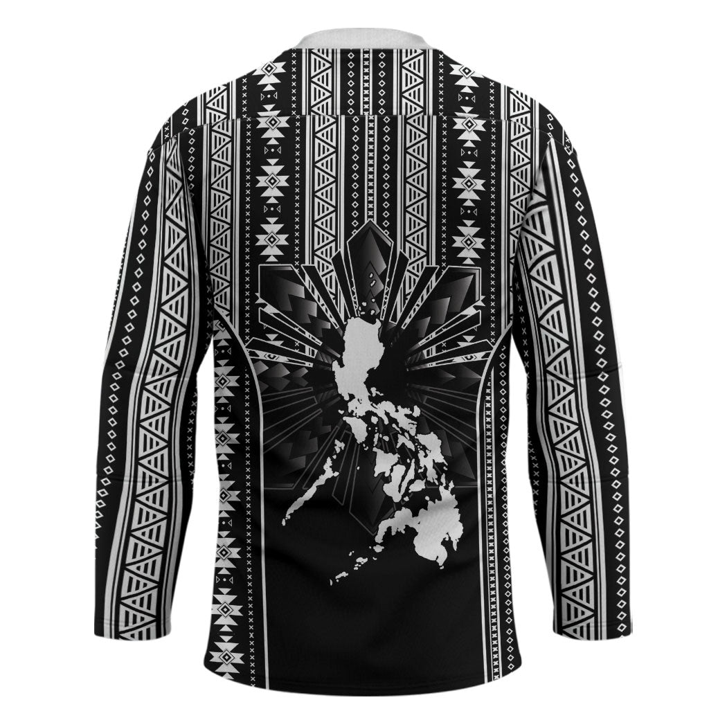 Mabuhay Philippines Festival Hockey Jersey Filipino Map Black White Igorot Pattern