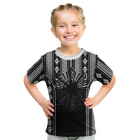 Mabuhay Philippines Festival Kid T Shirt Filipino Map Black White Igorot Pattern LT14 Black - Polynesian Pride