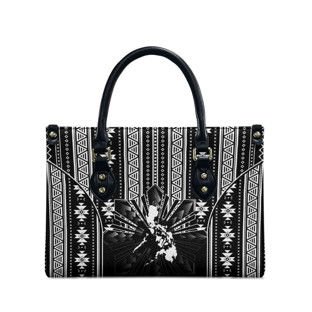 Mabuhay Philippines Festival Leather Bag Filipino Map Black White Igorot Pattern
