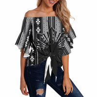 Mabuhay Philippines Festival Off Shoulder Wrap Waist Top Filipino Map Black White Igorot Pattern LT14 Black - Polynesian Pride