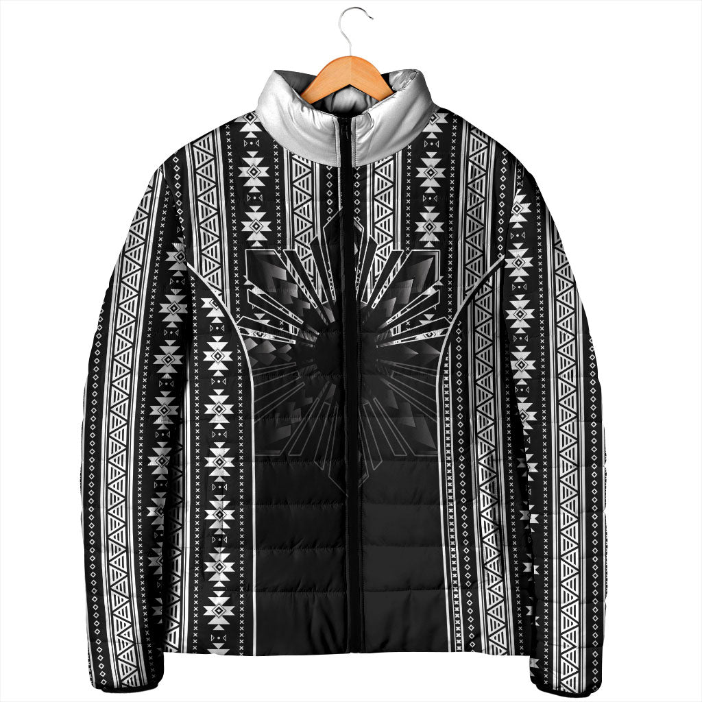 Mabuhay Philippines Festival Padded Jacket Filipino Map Black White Igorot Pattern