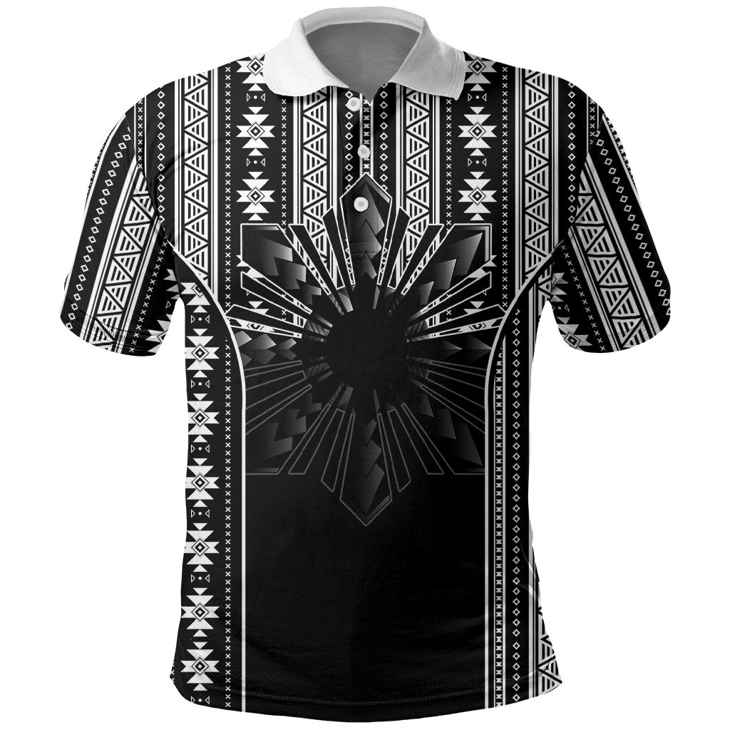Mabuhay Philippines Festival Polo Shirt Filipino Map Black White Igorot Pattern LT14 Black - Polynesian Pride