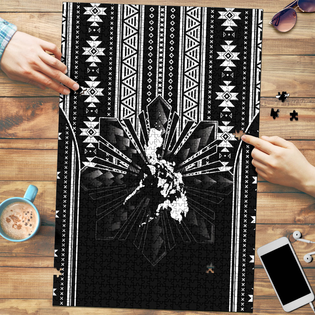 Mabuhay Philippines Festival Puzzle Filipino Map Black White Igorot Pattern LT14 Black - Polynesian Pride