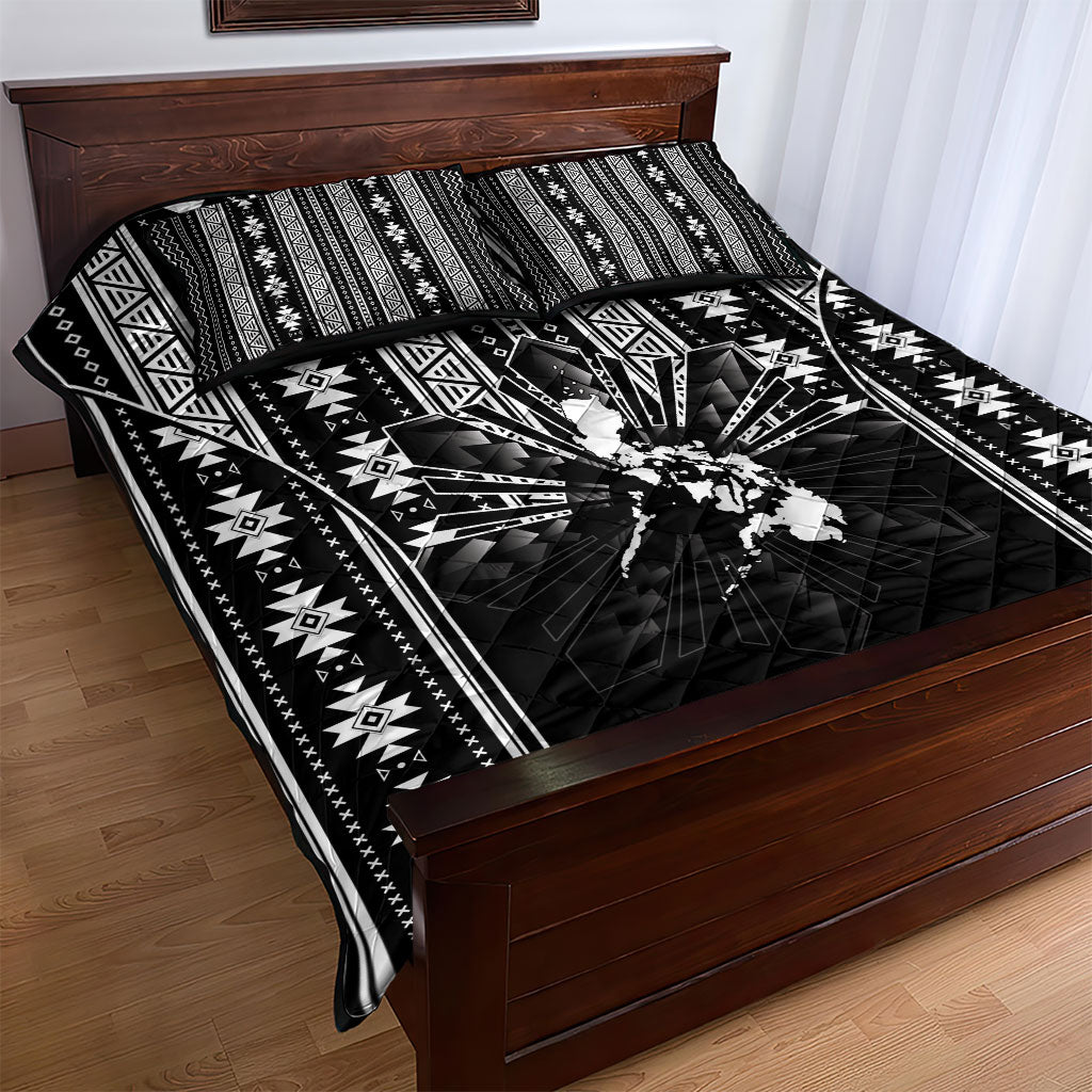 Mabuhay Philippines Festival Quilt Bed Set Filipino Map Black White Igorot Pattern