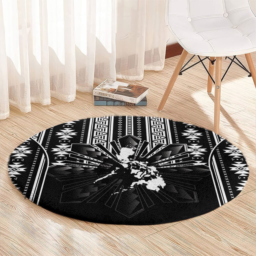 Mabuhay Philippines Festival Round Carpet Filipino Map Black White Igorot Pattern