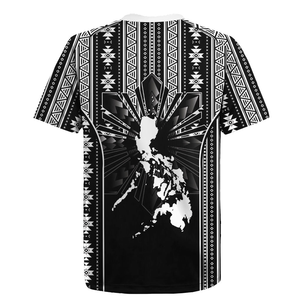 Mabuhay Philippines Festival Rugby Jersey Filipino Map Black White Igorot Pattern