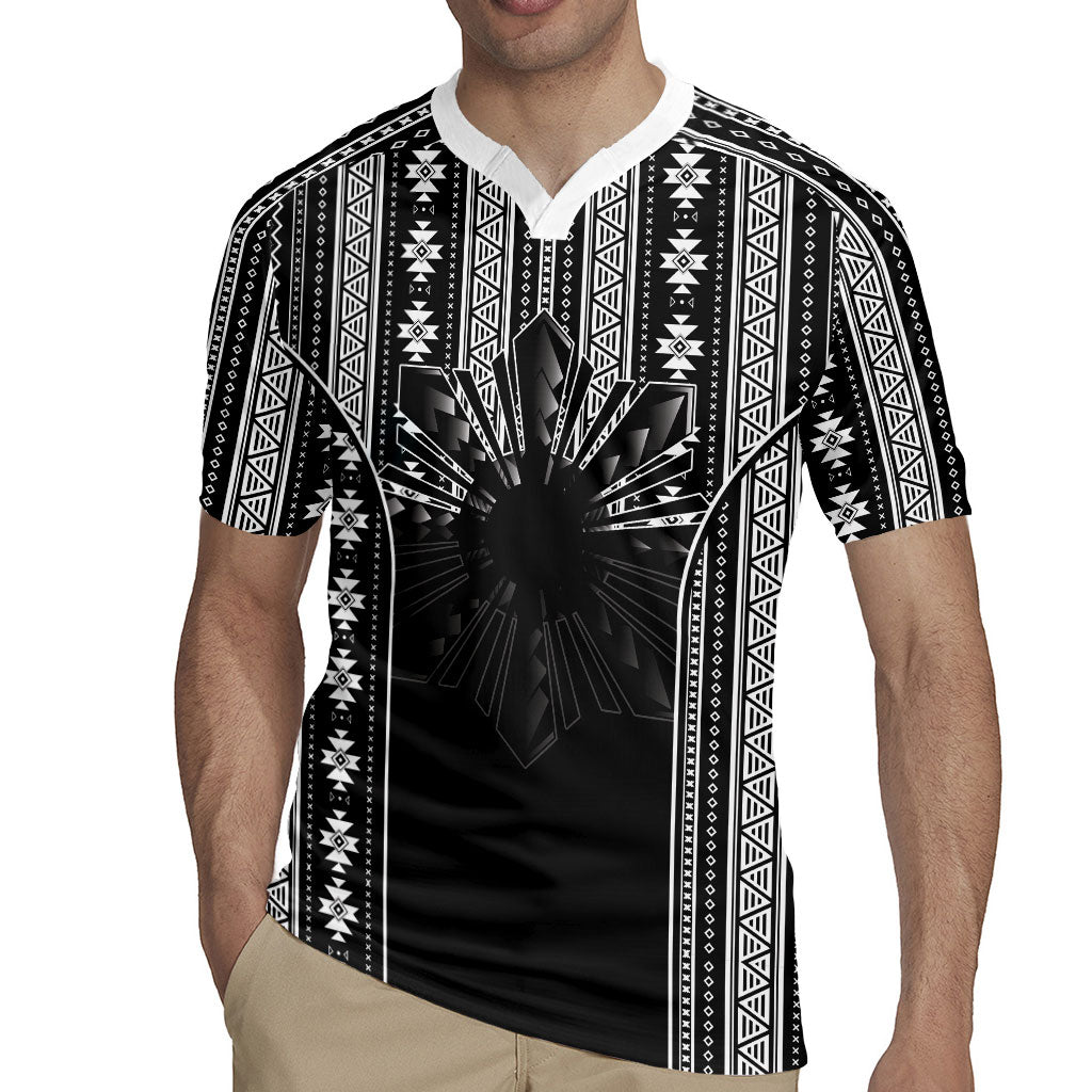 Mabuhay Philippines Festival Rugby Jersey Filipino Map Black White Igorot Pattern