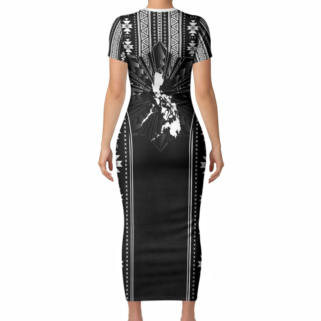 Mabuhay Philippines Festival Short Sleeve Bodycon Dress Filipino Map Black White Igorot Pattern LT14 - Polynesian Pride