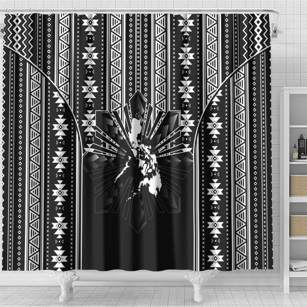 Mabuhay Philippines Festival Shower Curtain Filipino Map Black White Igorot Pattern