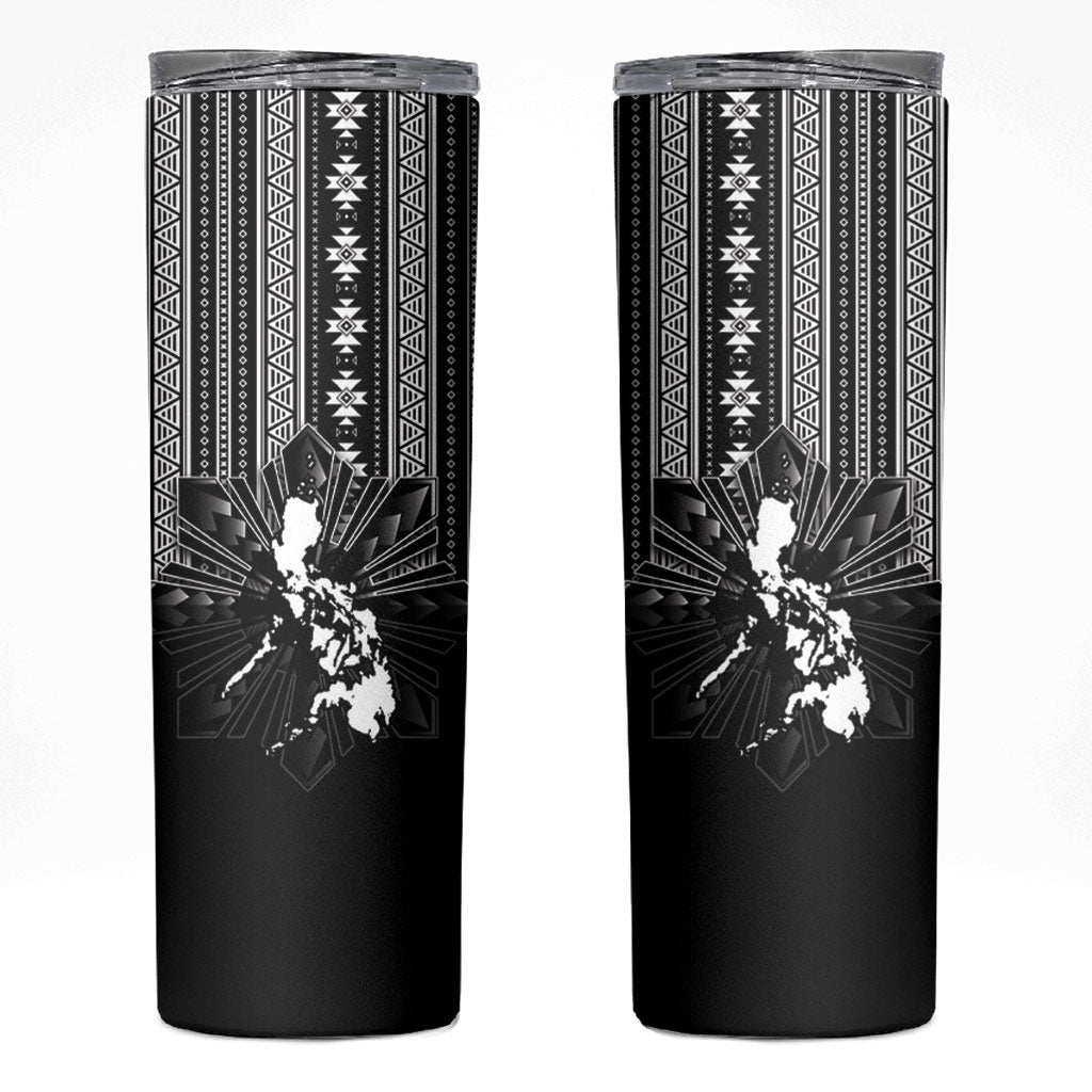 Mabuhay Philippines Festival Skinny Tumbler Filipino Map Black White Igorot Pattern