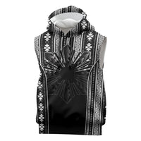 Mabuhay Philippines Festival Sleeveless Hoodie Filipino Map Black White Igorot Pattern LT14 Black - Polynesian Pride