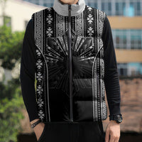 Mabuhay Philippines Festival Sleeveless Puffer Jacket Filipino Map Black White Igorot Pattern