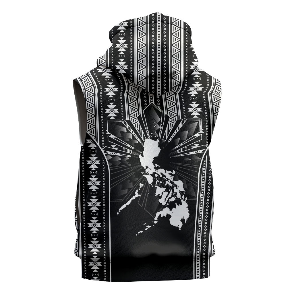 Mabuhay Philippines Festival Sleeveless Zip Hoodie Filipino Map Black White Igorot Pattern LT14 - Polynesian Pride