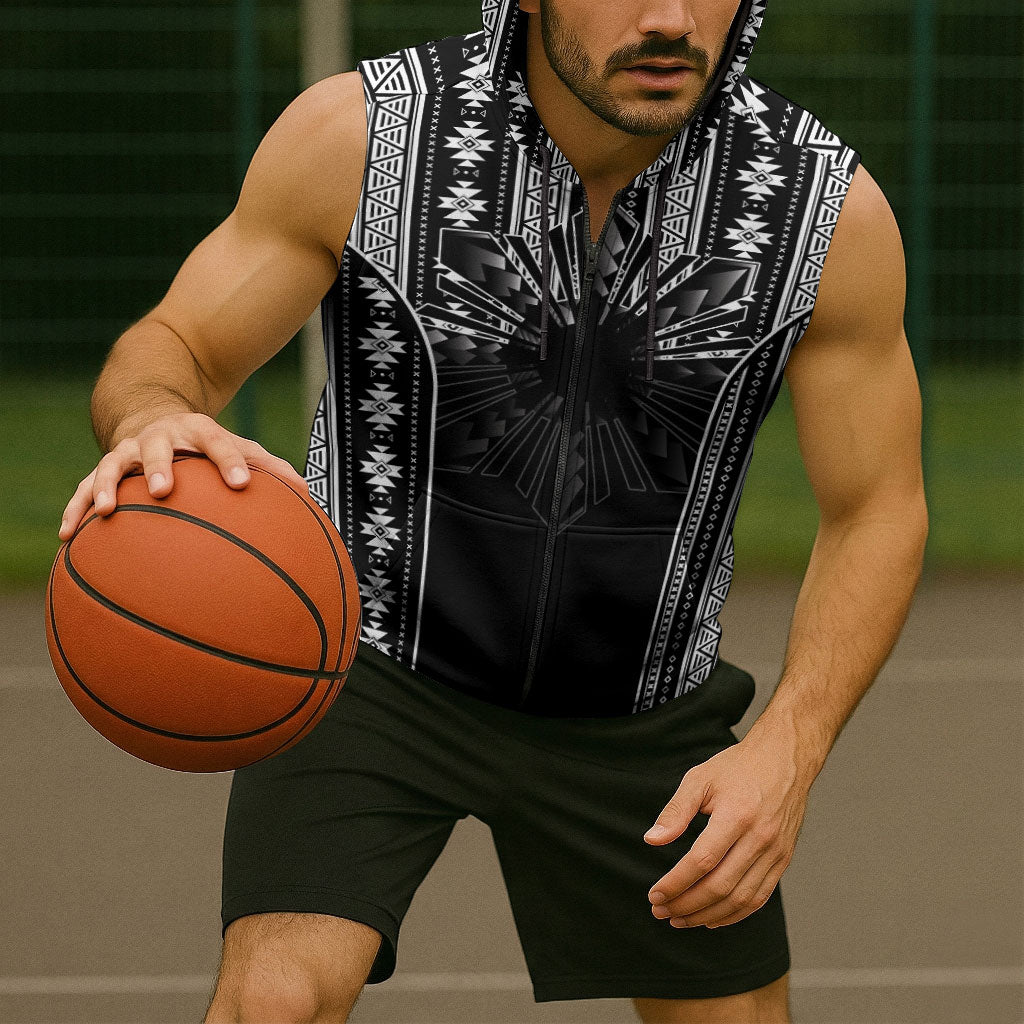Mabuhay Philippines Festival Sleeveless Zip Hoodie Filipino Map Black White Igorot Pattern LT14 - Polynesian Pride