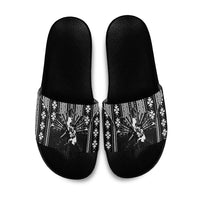 Mabuhay Philippines Festival Slide Sandals Filipino Map Black White Igorot Pattern