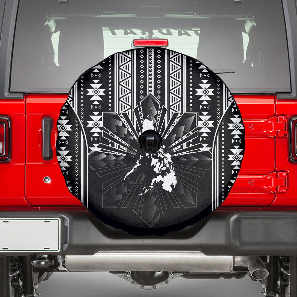Mabuhay Philippines Festival Spare Tire Cover Filipino Map Black White Igorot Pattern LT14 - Polynesian Pride