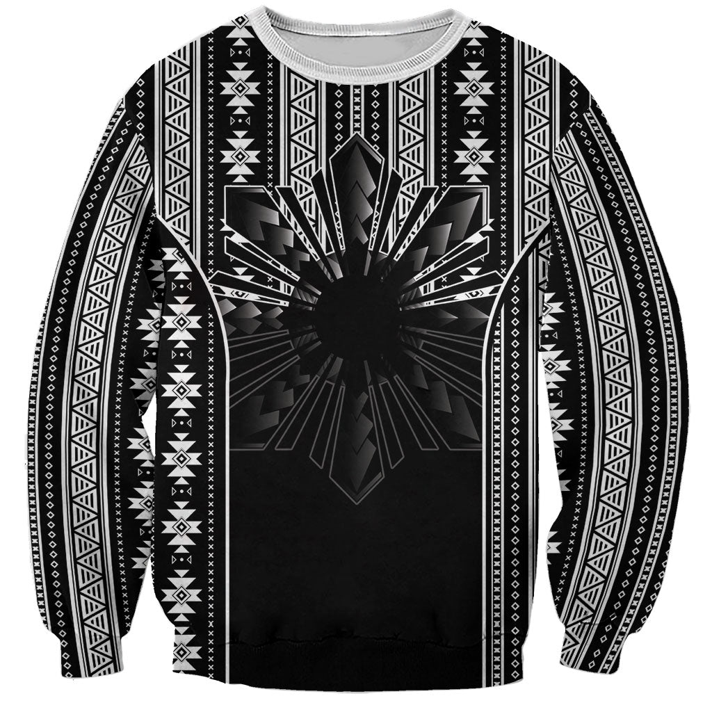 Mabuhay Philippines Festival Sweatshirt Filipino Map Black White Igorot Pattern LT14 Unisex Black - Polynesian Pride