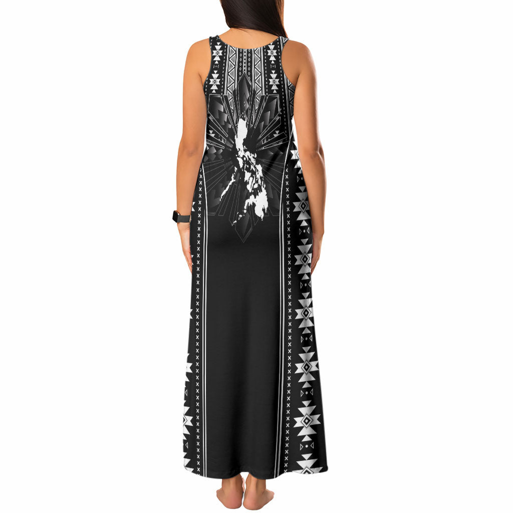 Mabuhay Philippines Festival Tank Maxi Dress Filipino Map Black White Igorot Pattern LT14 - Polynesian Pride