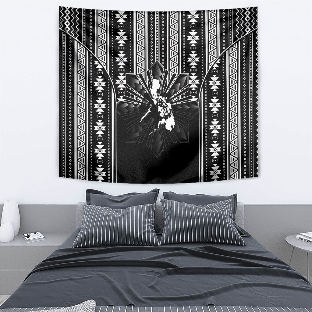 Mabuhay Philippines Festival Tapestry Filipino Map Black White Igorot Pattern