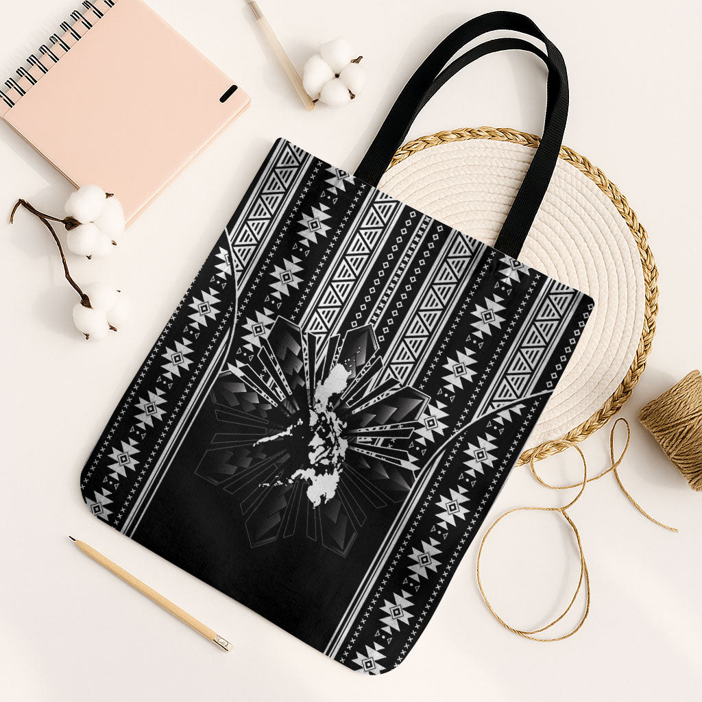 Mabuhay Philippines Festival Tote Bag Filipino Map Black White Igorot Pattern LT14 Black Strap One Size Black - Polynesian Pride