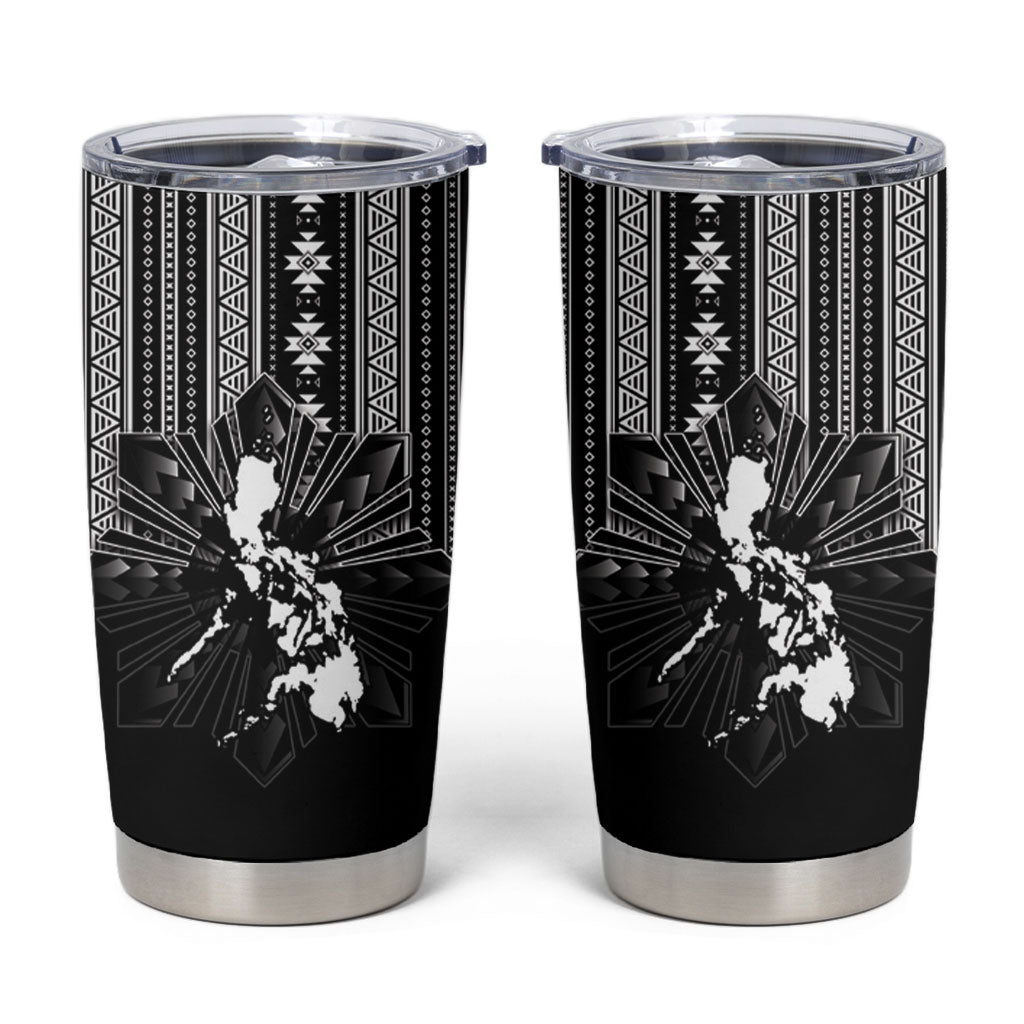 Mabuhay Philippines Festival Tumbler Cup Filipino Map Black White Igorot Pattern
