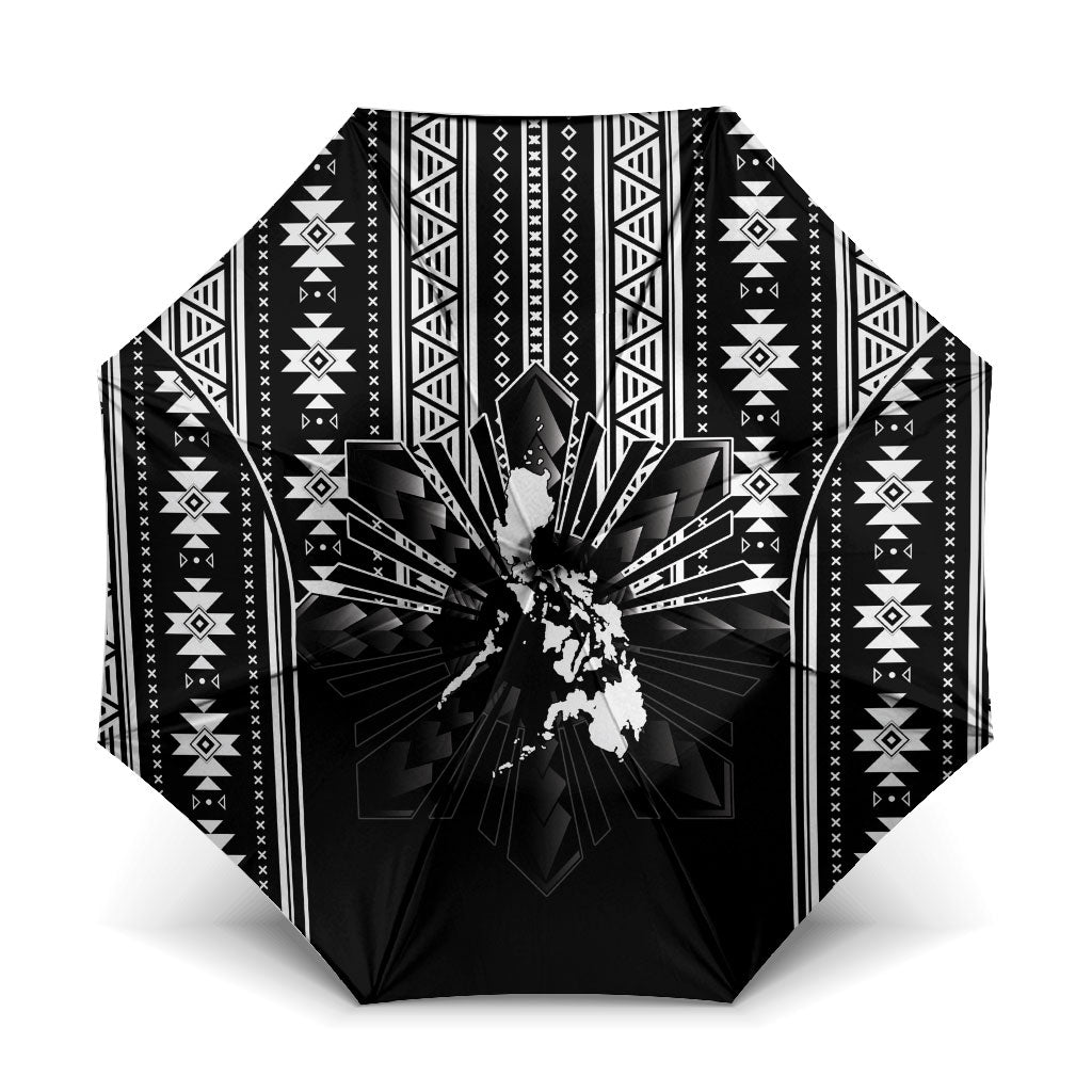 Mabuhay Philippines Festival Umbrella Filipino Map Black White Igorot Pattern