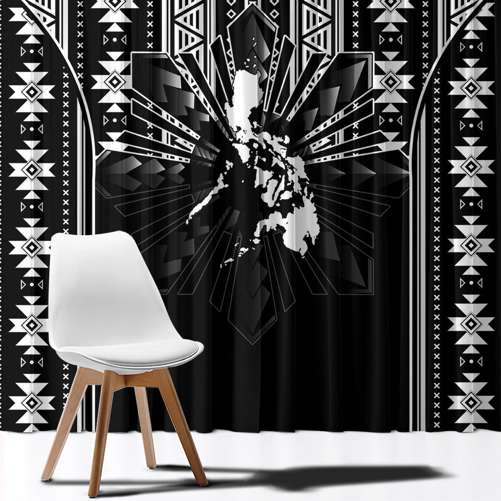 Mabuhay Philippines Festival Window Curtain Filipino Map Black White Igorot Pattern