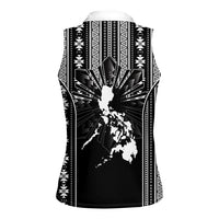Mabuhay Philippines Festival Women Sleeveless Polo Shirt Filipino Map Black White Igorot Pattern LT14 - Polynesian Pride